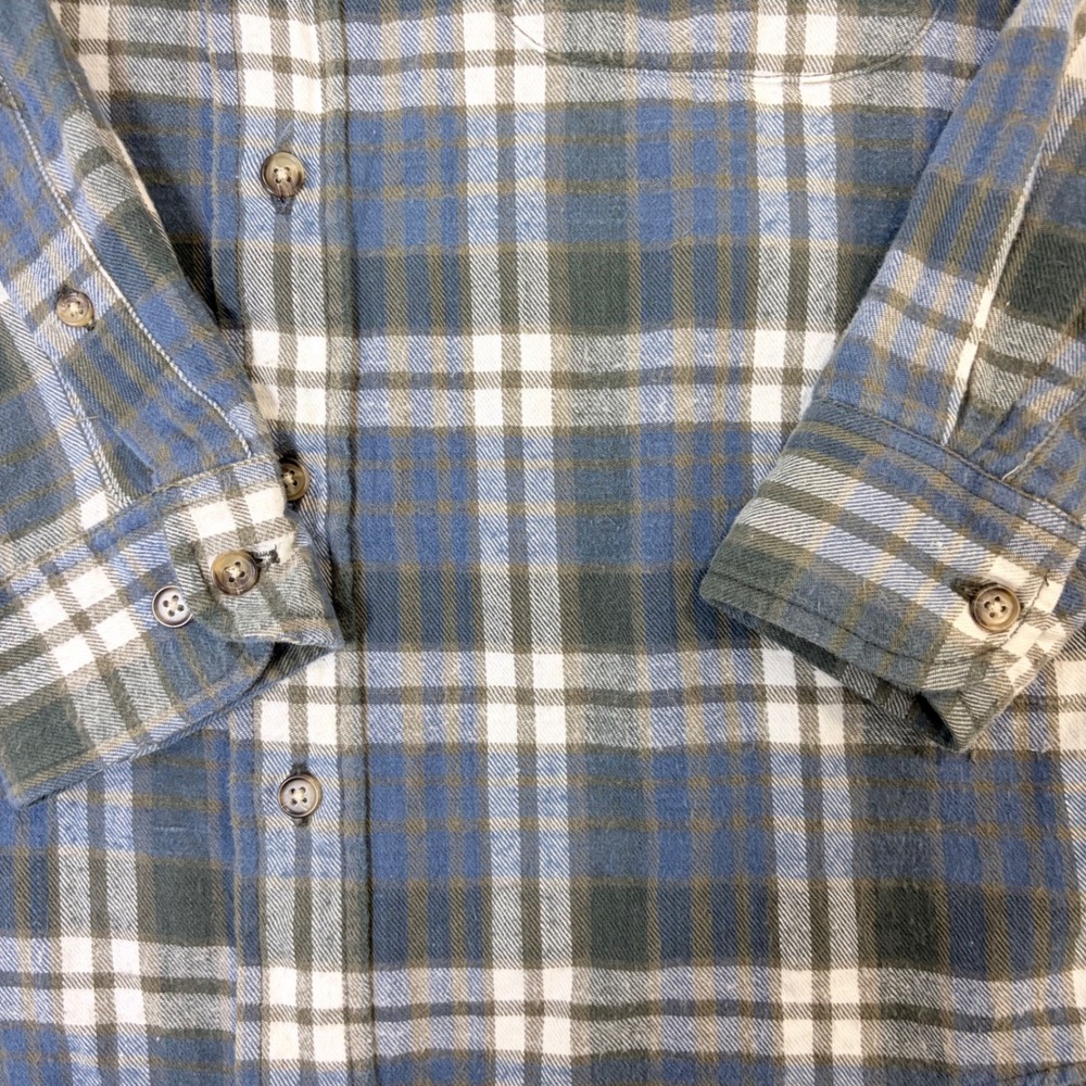 Cambridge Classics Mens Small Blue Green Plaid Flannel Button Down Shirt Cotton - Picture 5 of 11